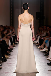 Trägerloses Elfenbein Langes Abendkleid aus Satin in A-Linie mit Schlitz